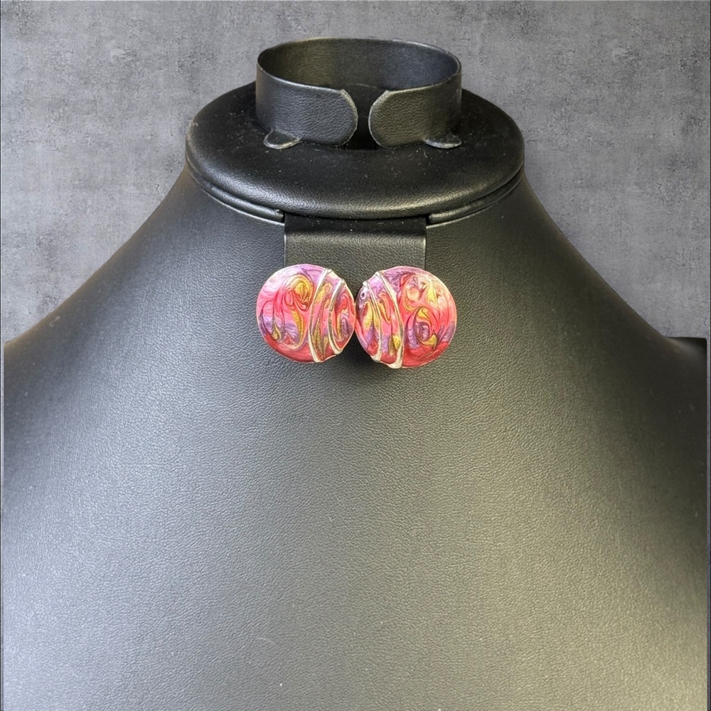 198. Vintage Enamel Swirl Stud Earrings Multicolor Retro Fashion Jewelry